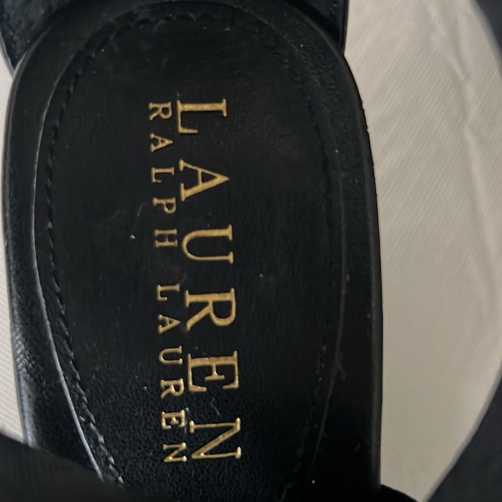 LAUREN Ralph Lauren Black Elastic Stretch Strap Slip On Wedge Sandal Heel Size 7 - Picture 4 of 9